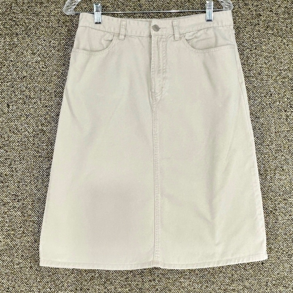 Y2K G.H. Bass Co Khaki Chino A-Line Midi Skirt Cotton Twill Casual Beige Size 8